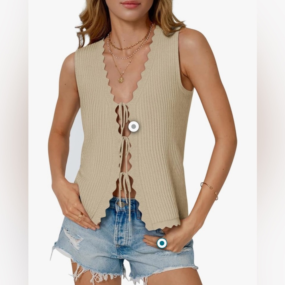 Sleeveless Top with ties in the front.